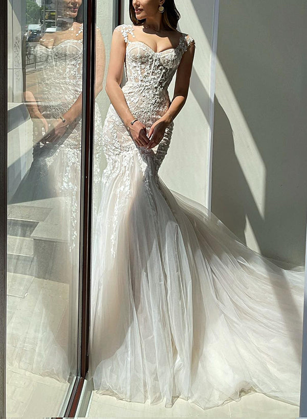 Wedding Dresses: Trumpet/Mermaid Sweetheart Sleeveless Lace/Tulle