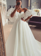 Off-The-Shoulder A-Line Wedding Dress with Split Front and 1/2 Sleeves