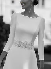 Elastic Satin Wedding Dresses with A-Line 3/4 Sleeves and Court Train