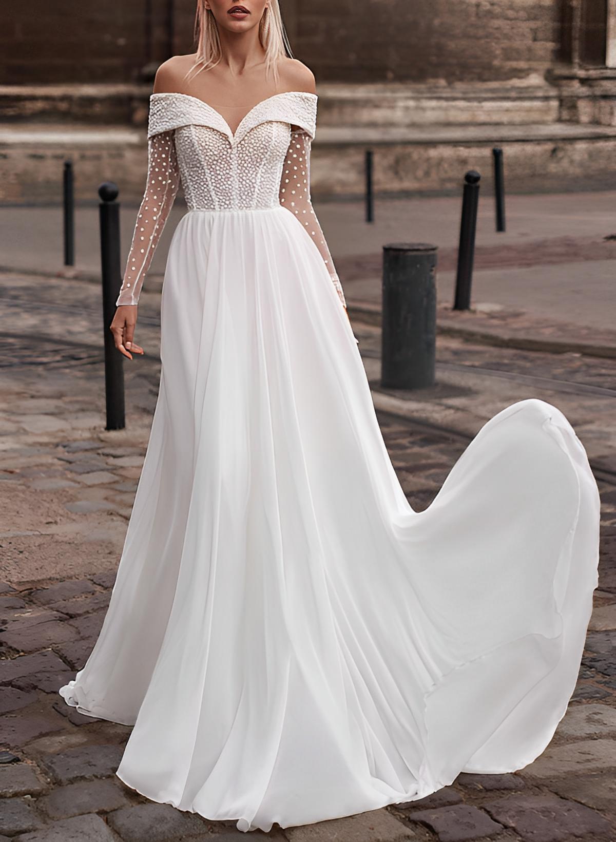 Off-The-Shoulder Sleeveless Wedding Dress