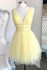 Sparkly Yellow Beaded Sequins A-Line Short Homecoming Dress