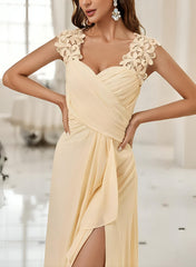 Sweetheart Sleeveless Floor-Length Chiffon Bridesmaid Dresses With Lace