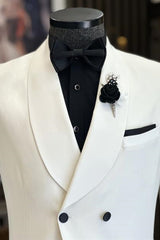 Aaron Simple White Shawl Lapel Double Breasted Wedding Suit for Men