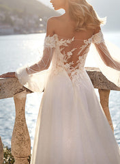 Off-The-Shoulder Long Sleeves Lace/Tulle Wedding Dresses