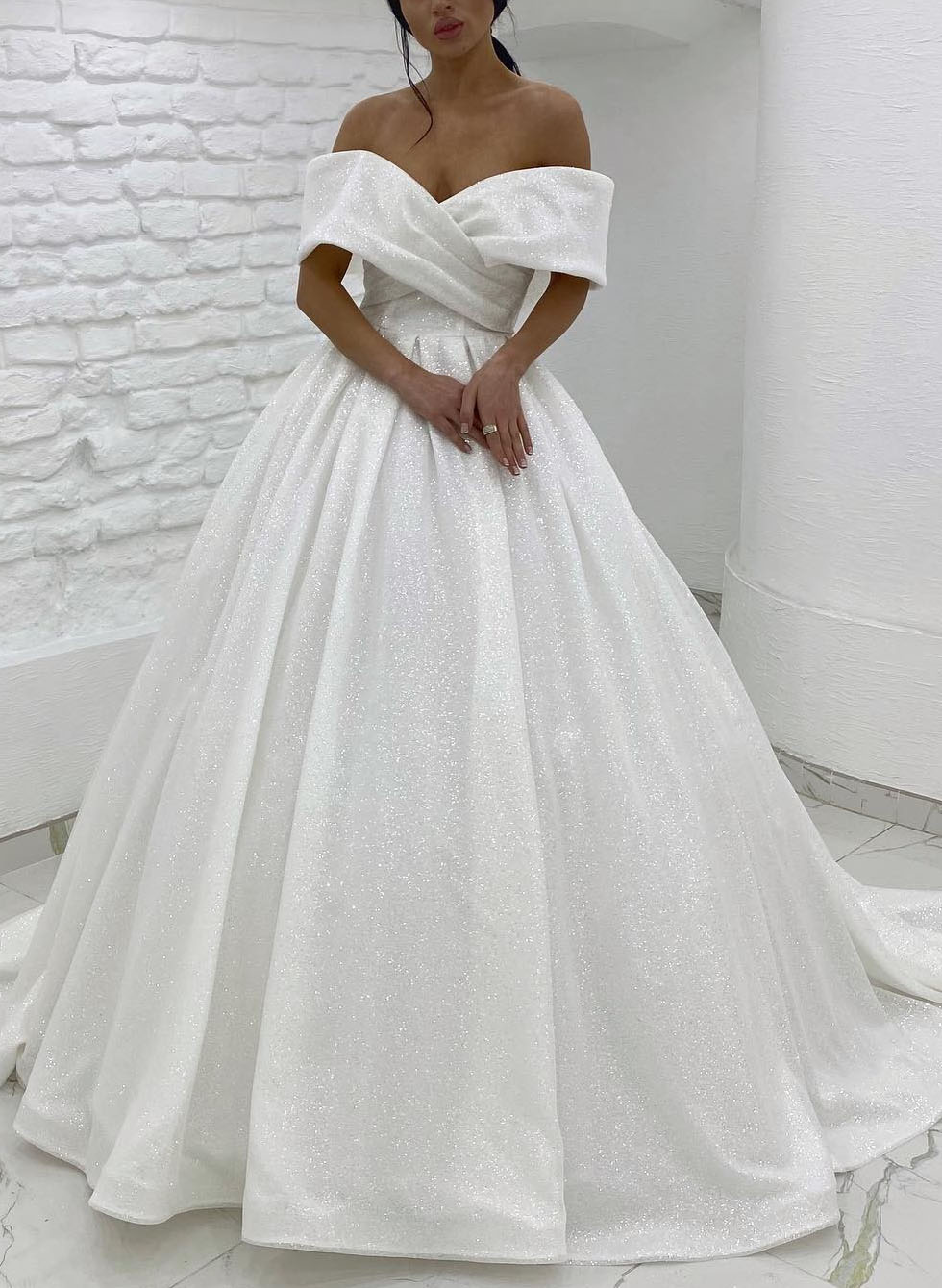 Sequin Off-The-Shoulder Ball-Gown Wedding Dress