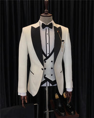 Cedric Chic White 3-Piece Jacquard Wedding Suit for Men