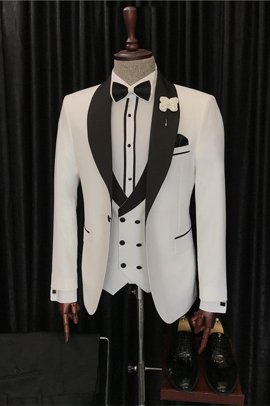 Jone White Three-Piece Slim Fit Groom Suit