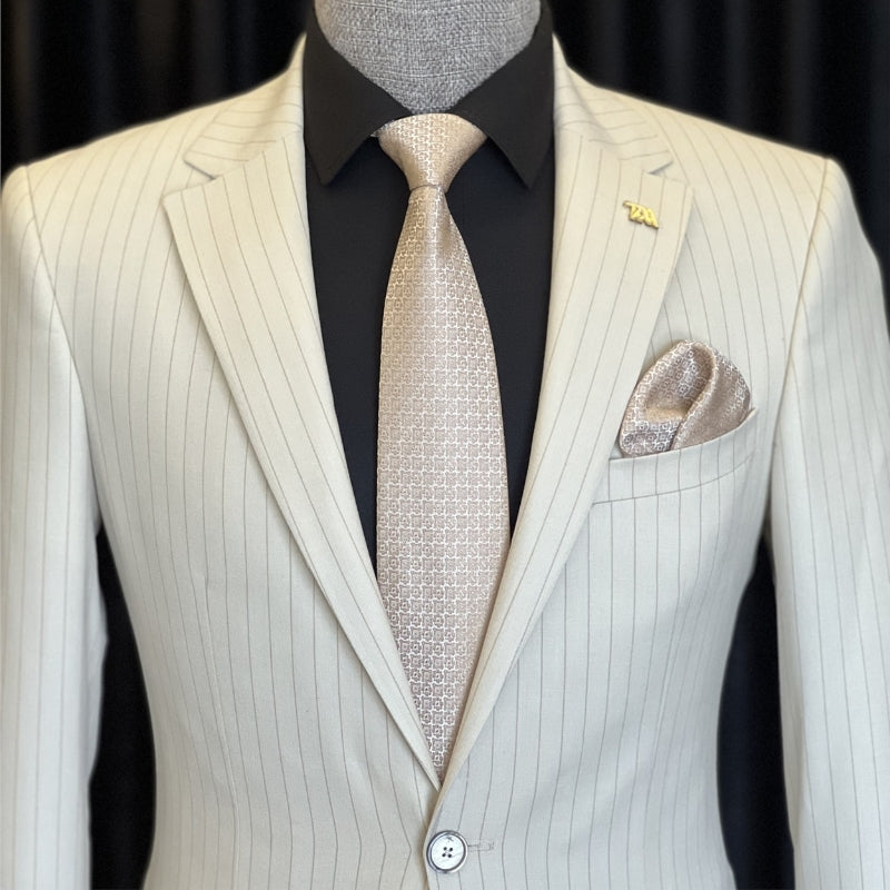 Corey White Striped Notched Lapel Business Suit