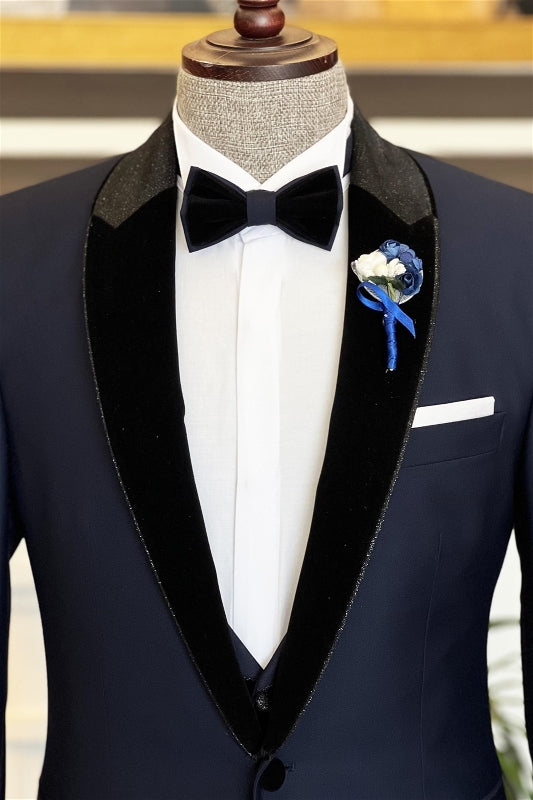 Cecil Fancy Navy Blue Peaked Lapel 2-Piece Men's Prom Suit