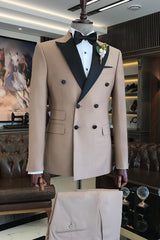 Alvis Chic Khaki Peaked Lapel Double Breasted Prom Suit