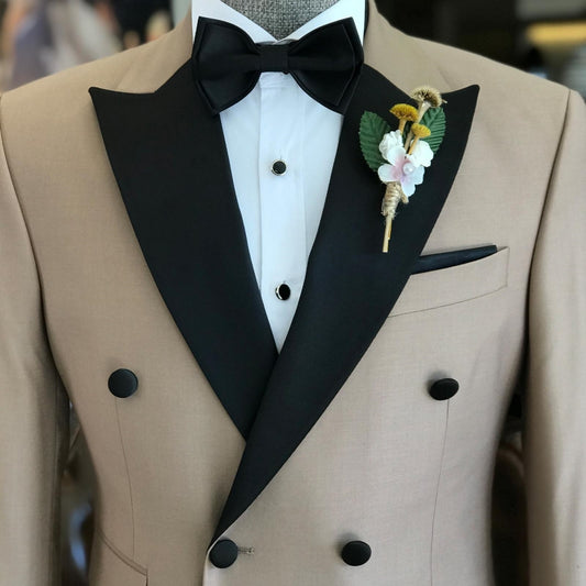 Alvis Chic Khaki Peaked Lapel Double Breasted Prom Suit