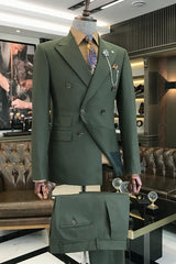 Alonzo Fancy Dark Green Peaked Lapel Double Breasted Prom Suit