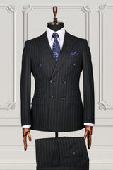 Clyde Black Striped Double-Breasted Peaked Lapel Business Suit