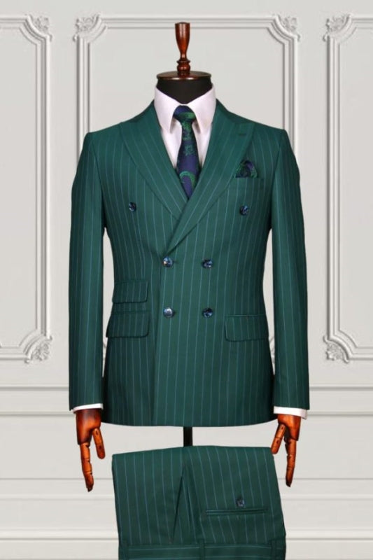 Colbert Stylish Dark Green Peaked Lapel Double Breasted Business Suit