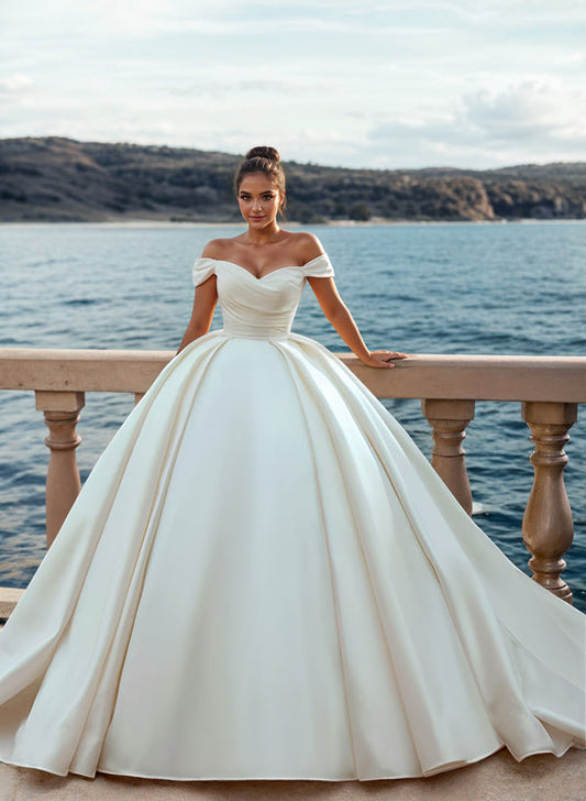 Luxury Satin Wedding Dresses With Ruffle