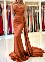 One-Shoulder Sleeveless Silk Like Satin Sheath/Column Bridesmaid Dresses