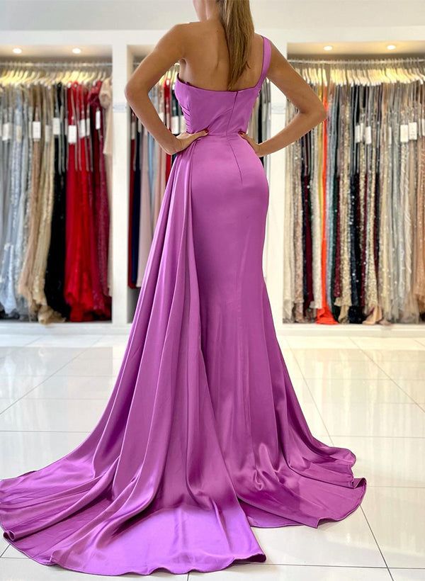 One-Shoulder Sleeveless Silk Like Satin Sheath/Column Bridesmaid Dresses