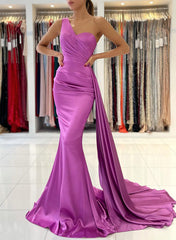 One-Shoulder Sleeveless Silk Like Satin Sheath/Column Bridesmaid Dresses