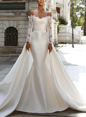 Strapless Long Sleeves Satin Wedding Dresses With Lace - Trumpet/Mermaid