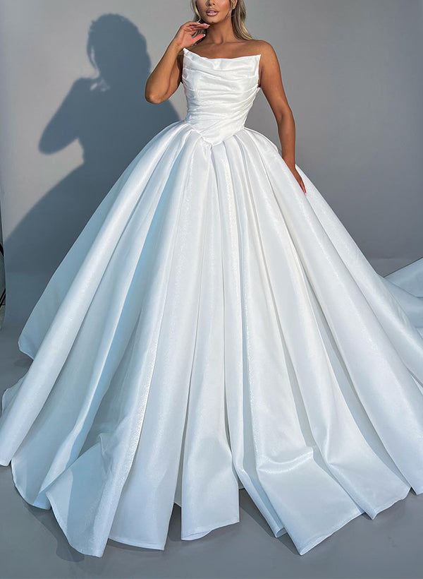 Strapless Sleeveless Sweep Train Wedding Dresses