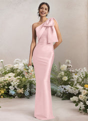 One-Shoulder Satin Bridesmaid Dresses With Bows