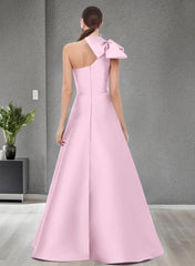 A-Line One-Shoulder Sleeveless Satin Bridesmaid Dresses With Bow(s) and Pockets