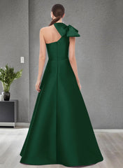 A-Line One-Shoulder Sleeveless Satin Bridesmaid Dresses With Bow(s) and Pockets