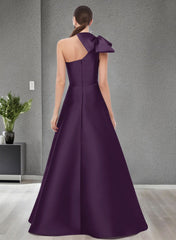 A-Line One-Shoulder Sleeveless Satin Bridesmaid Dresses With Bow(s) and Pockets