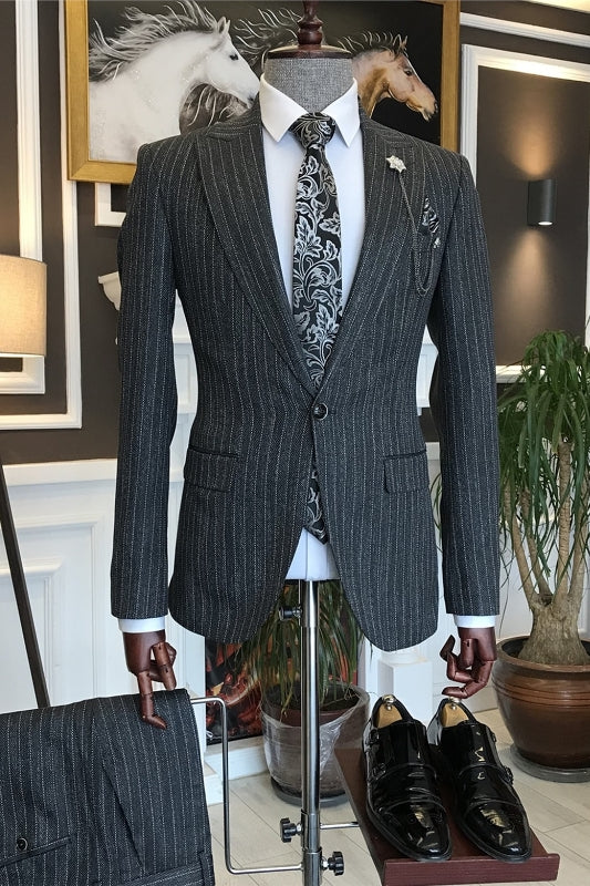 Berger Black Striped Peaked Lapel Business Suit