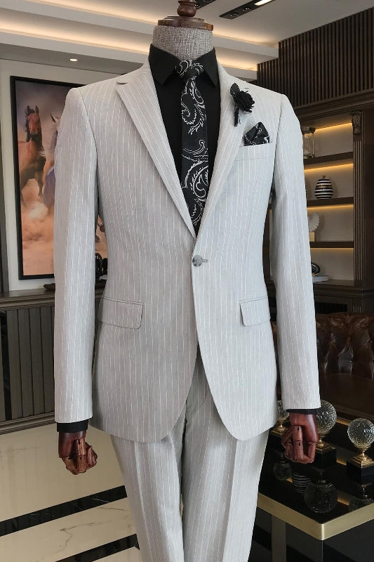 Bing New Arrival White Notched Lapel Striped Prom Suit for Men