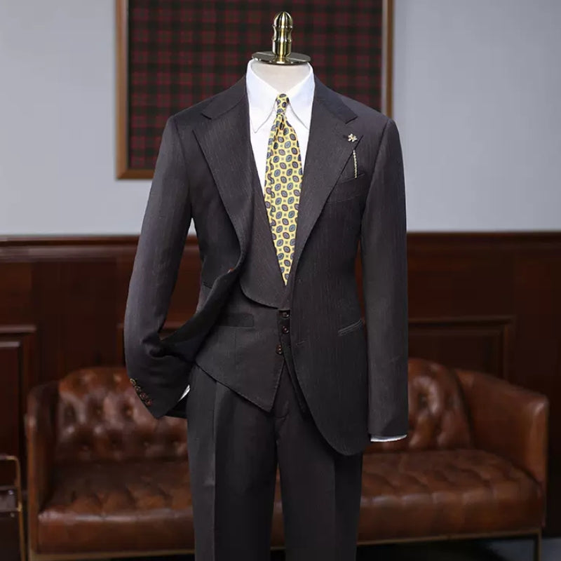 Brayden Gentle Coffee Striped Notched Lapel 3-Piece Business Suit