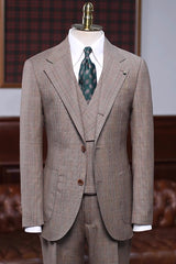 Boyce Khaki Plaid Notched Lapel Three-Piece Prom Suit