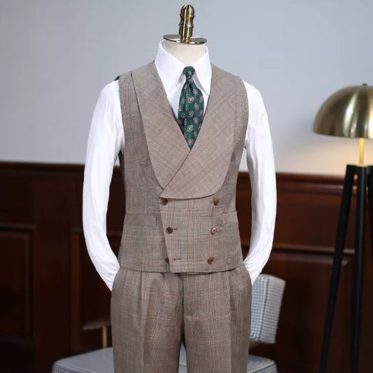 Boyce Khaki Plaid Notched Lapel Three-Piece Prom Suit