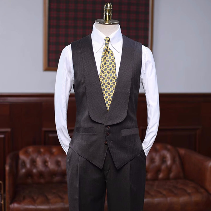 Brayden Gentle Coffee Striped Notched Lapel 3-Piece Business Suit