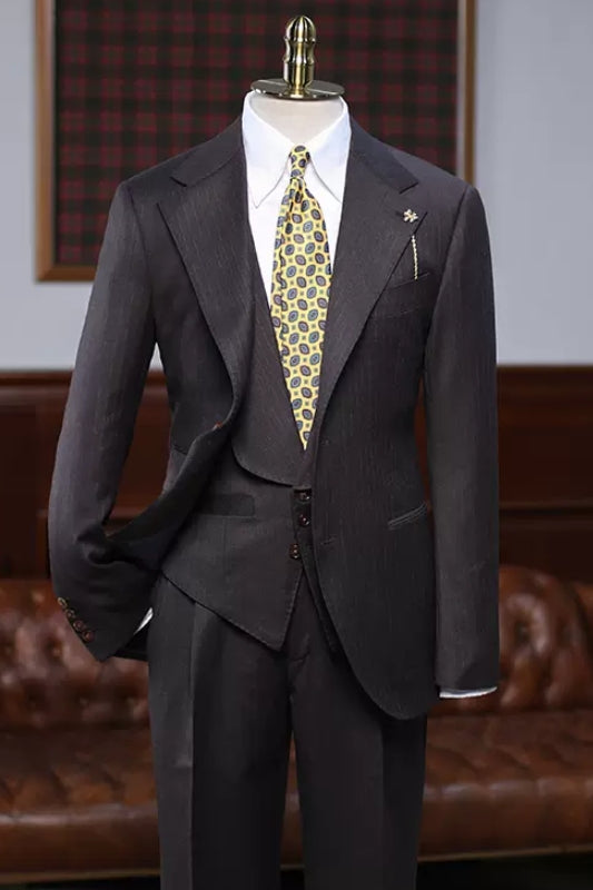 Brayden Gentle Coffee Striped Notched Lapel 3-Piece Business Suit