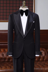 Bowen Fancy Black Peaked Lapel Velvet Prom Suit