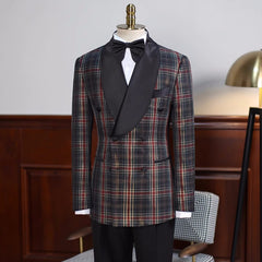 Brandon Black Plaid Double-Breasted Shawl Lapel Prom Suit