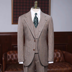 Boyce Khaki Plaid Notched Lapel Three-Piece Prom Suit