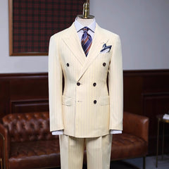 Burton Champagne Striped Double-Breasted Peaked Lapel Prom Suit