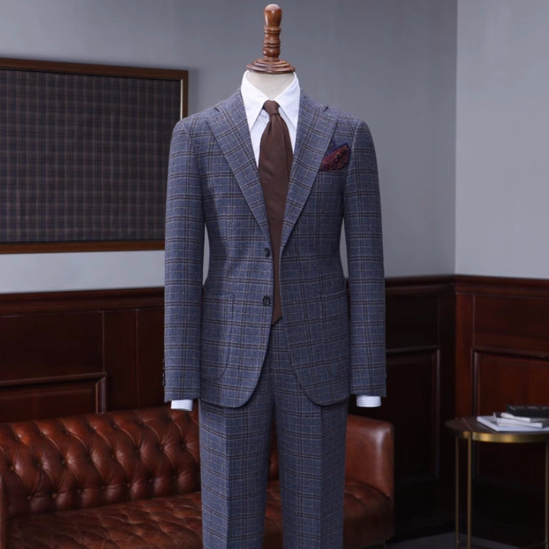 Carlos Dark Blue Plaid Notched Lapel Business Suit