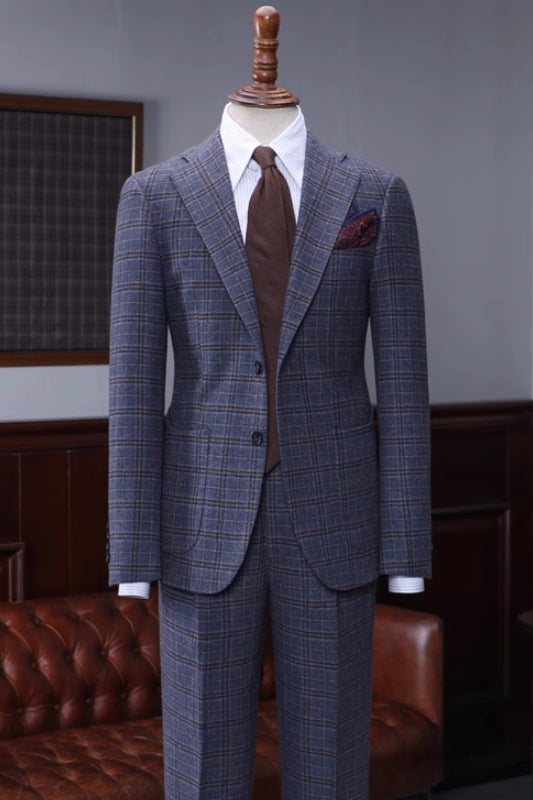 Carlos Dark Blue Plaid Notched Lapel Business Suit