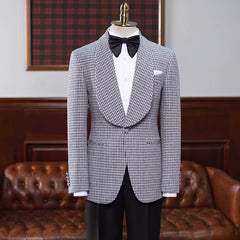 Charles Stylish Black Plaid Shawl Lapel Wedding Suit for Men