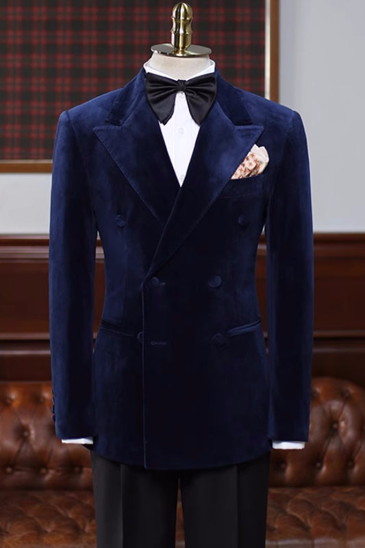 Christ Navy Blue Double-Breasted Velvet Peaked Lapel Prom Suit