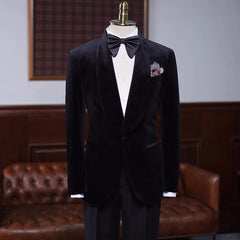 Colbert Classical Black Shawl Lapel Velvet Wedding Suit