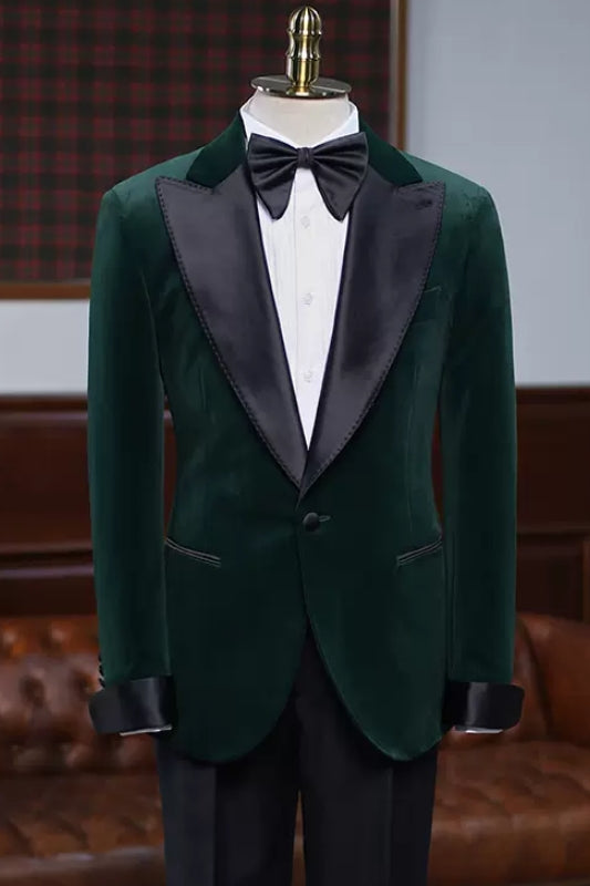 Colby Dark Green Peaked Lapel Velvet Prom Suit