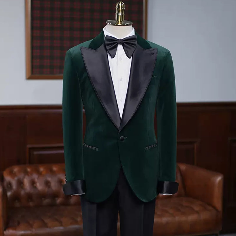 Colby Dark Green Peaked Lapel Velvet Prom Suit