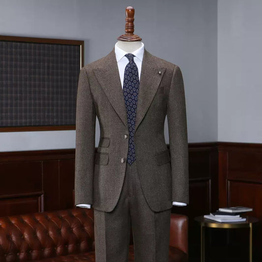 Craig Newest Coffee Peaked Lapel Business Suit for Men