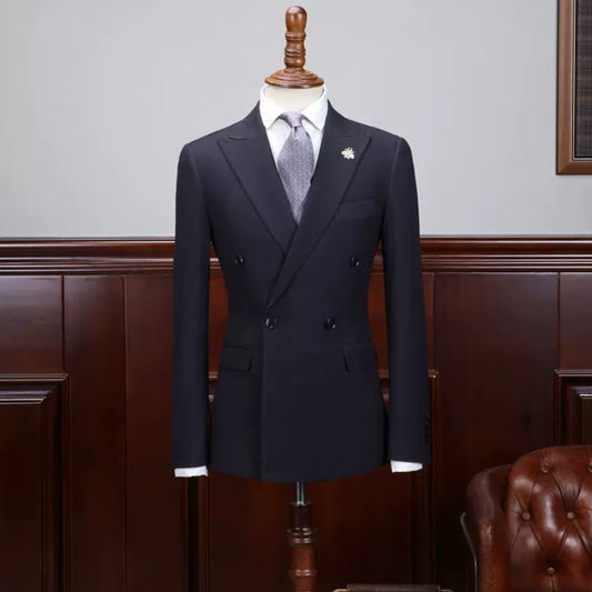 Darcy Dark Blue Double-Breasted Peaked Lapel Business Suit