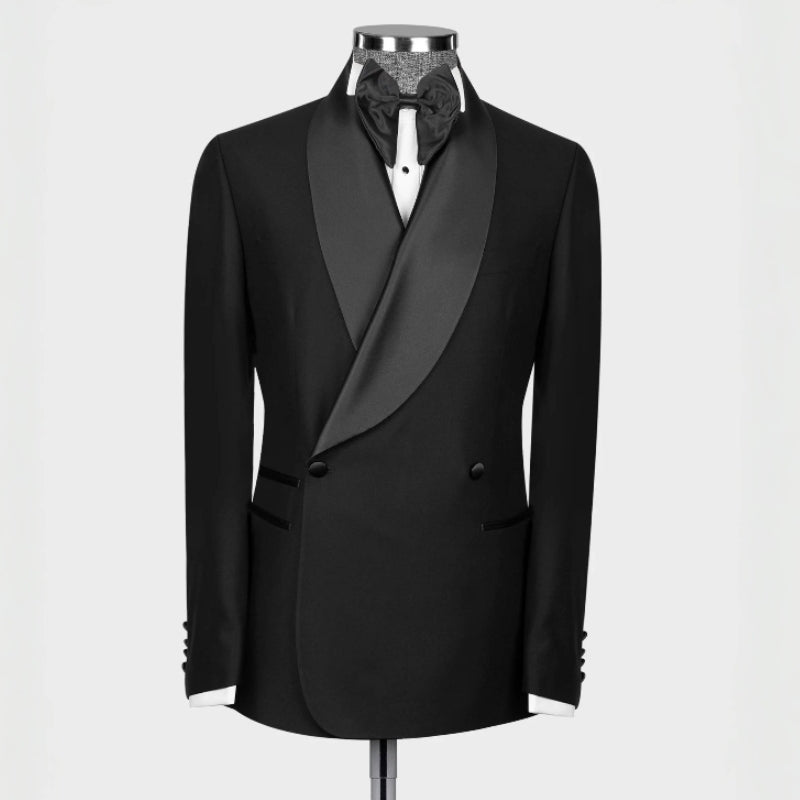 Boyd Bespoke Black Shawl Lapel Double Breasted Wedding Suit