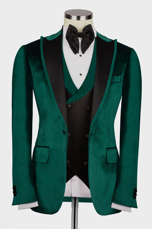 Hayden Dark Green Three-Piece Velvet Peaked Lapel Prom Suit